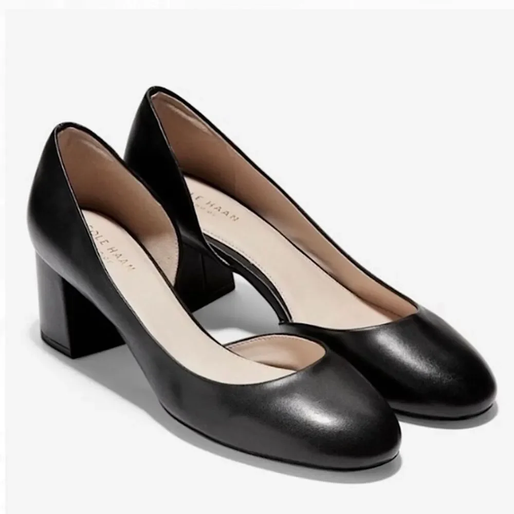 Cole Haan Grand OS Leather Pumps Classic Block Heel Black